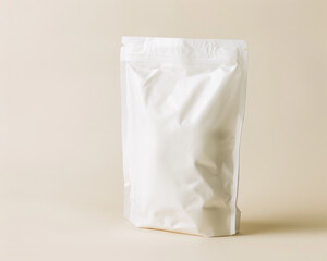 A white paper biodegradable bag with a zip lock, isolated on a light solid background, highlighting its environmentally conscious design