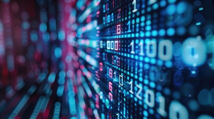 Obraz premium Binary code streaming across a digital screen, illustrating technology and data transfer.