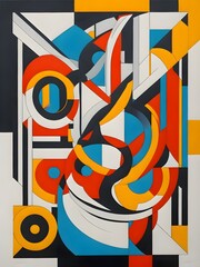 Abstract geometric background with overlapping elements and shapes in De Stijl design, Generative AI.