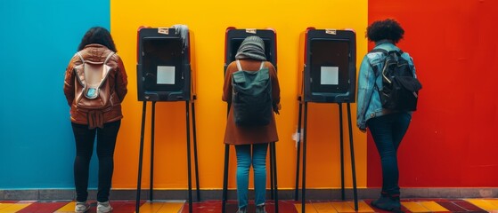 Young Voters at Colorful Polling Booths.
