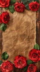 Greeting card,  the wooden background with realistic flowers
