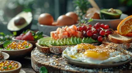 Nourishing breakfast spread with an image showcasing an array of wholesome foods