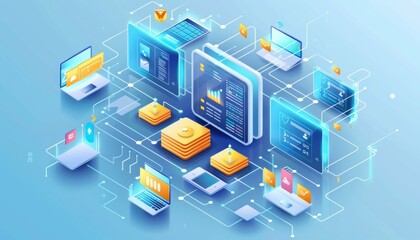 Fototapeta premium Banner concept showcasing organization of personal data information and files library, with online