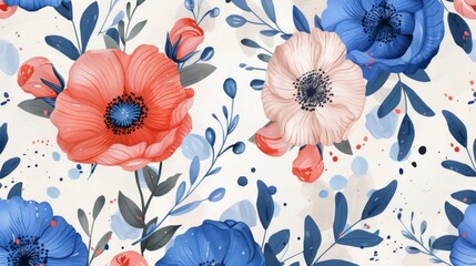 Graphic vintage flowers, retro wallpaper