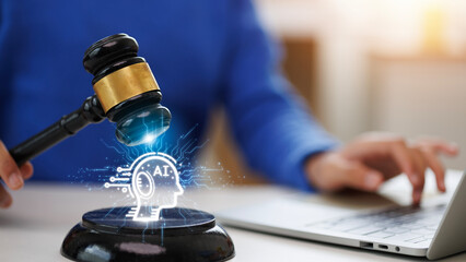 Jurisprudence and ban artificial intelligence. AI ethics or AI Law concept. Developing AI codes of ethics. Compliance, regulation, standards, and business