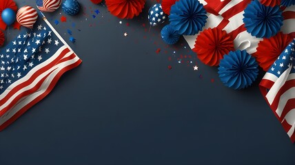 Obraz premium Statue of Liberty with USA flag in the background. 3D illustration, Statue of Liberty with the USA flag and fireworks, celebrating American Independence Day