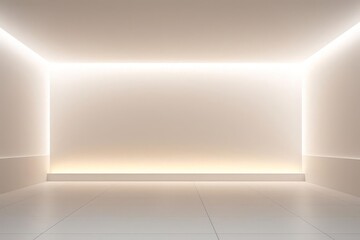 Obraz premium Highdefinition minimalist room with soft corner lighting illuminating smooth walls, clean and sleek design, serene and sophisticated, ideal for modern and contemporary interior design concepts