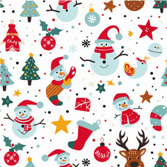 illustration of Christmas seamless patterns with whith santa hat