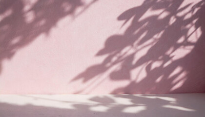 Obraz premium light background of shadows from plant leaves on a delicate light pink wall, minimalistic background for the presentation of your products, stock wallpaper image template