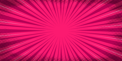 Comic pink burst background with halftone