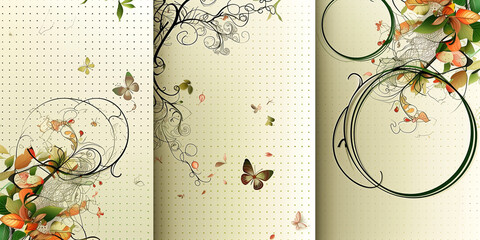 Three different images of butterflies and leaves. The first image has a lot of butterflies and leaves, the second has a few butterflies and leaves, and the third has a few butterflies