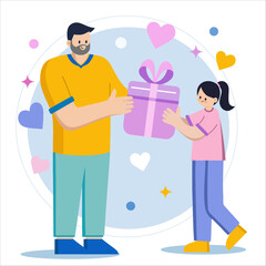 Father's Day illustration colorful with daughter MJ025
