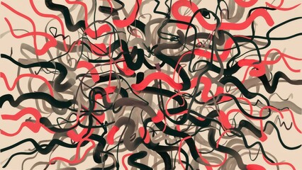 Chaotic Abstract Art with Red and Black Scribbles



