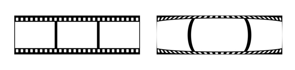 35mm blank filmstrip vector design with 3 frames on white background. Black film reel symbol illustration to use for photography, television, cinema, photo frame.