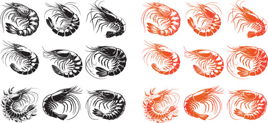 Shrimp Silhouette Vector, white background