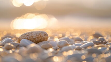 Obraz premium Serene Pebble on Beach with Soft-Focus Copyspace Background