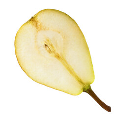 Fresh ripe Pear falling in the air, isolated on white background. Food levitation or zero gravity concept. High resolution image