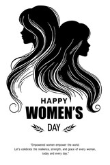 Woman's Day Card Template: Black and White Design, Flat Vector Illustration