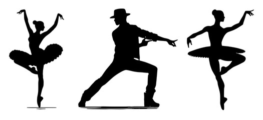 Dance Silhouette: Graceful Movement, Performance Art, Flat Vector Illustration