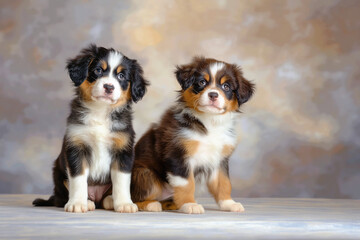 cavalier king charles spaniel, A super realistic and detailed image of adorable purebred puppies posing in a professional studio setting