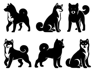 Shiba Inu Silhouette: Japanese Dog Breed, Pet Animal, Canine Outline, Flat Vector Illustration