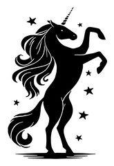 Majestic Unicorn Silhouette: Fantasy Creature, Mythical Animal, Whimsical Design, Flat Vector Illustration