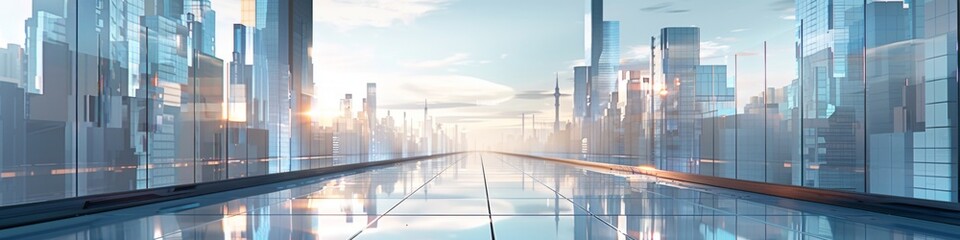 Futuristic blue Urban Landscape with Advanced Smart City Technology, abstract graphic, banner design, brochure, pattern design, web, background template