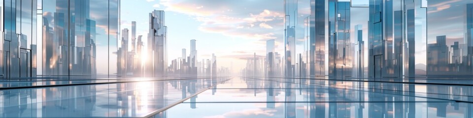 Obraz premium Futuristic blue Urban Landscape with Advanced Smart City Technology, abstract graphic, banner design, brochure, pattern design, web, background template