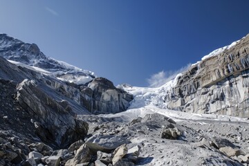 Serene Glacier Landscape with Clear Blue Sky - Ideal for Text Overlay