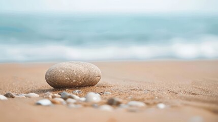 Tranquil Beach Pebble Close-up with Soft-focus Background for Copyspace