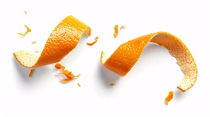 Fresh orange peel isolated on white with a citrus slice.