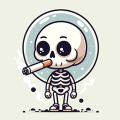 Cute skeleton character smoking a cigarette