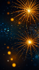 Obraz premium Gold And Dark Blue Abstract background, New Year's Eve Sparkles And Glitter, Fireworks