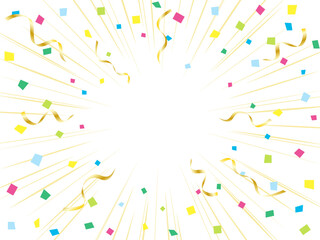カラフルな紙吹雪と金のリボンのめでたい集中線
