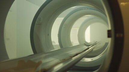 Obraz premium Close-up of MRI coils, foggy and empty, no humans, evening light 