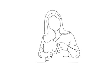 Single continuous line drawing of a Woman and pink ribbon, Breast cancer awareness month concept. One line draw design vector illustration