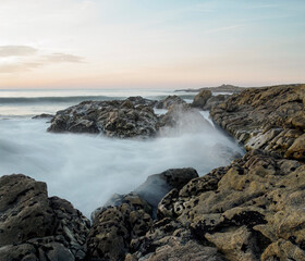 Rocky seascape at dusk