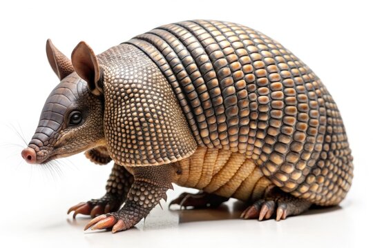 Curious armadillo on white background 