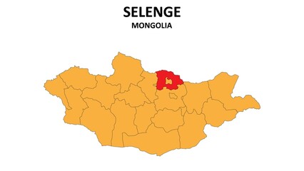 Selenge Map in Mongolia. Vector Map of Mongolia. Regions map of Mongolia.