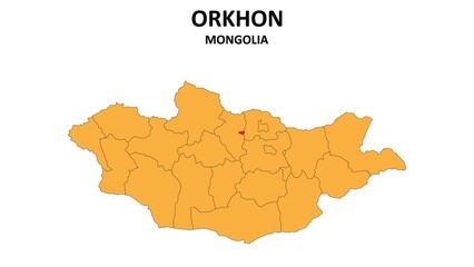 Obraz premium Orkhon Map in Mongolia. Vector Map of Mongolia. Regions map of Mongolia.