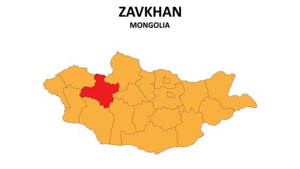 Zavkhan Map in Mongolia. Vector Map of Mongolia. Regions map of Mongolia.