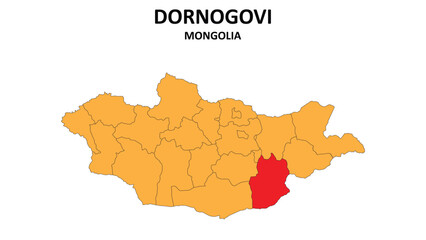 Dornogovi Map in Mongolia. Vector Map of Mongolia. Regions map of Mongolia.