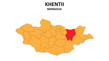 Obraz premium Khentii Map in Mongolia. Vector Map of Mongolia. Regions map of Mongolia.