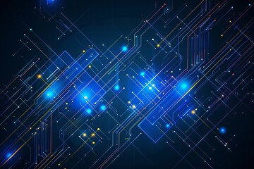 Vector Illustration Technology With Line Pattern Over Dark Blue Background. Modern Hi-tech Digital Technology Concept. Abstract Internet Communication, Future Science Techno Design for Background.