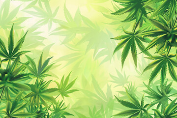 Fototapeta premium Wallpaper featuring cannabis leaves against a misty green background creating a serene natural scene