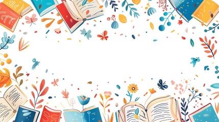 Doodle Page Print Border Design with Blank Space for World Book Day Backdrop