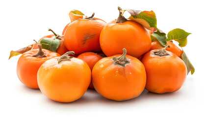 Delicious ripe juicy persimmons on white background