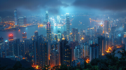 Fototapeta premium Night Cityscape with Skyscrapers