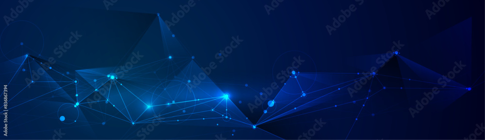 Wall mural vector molecule, network connected lines with dots, technology on blue background. abstract internet