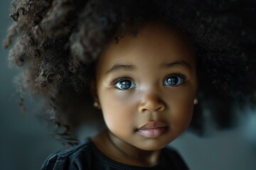 Closeup portrait of a child with stunning eyes and curly hair